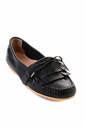 Black Hakiki Deri Kadın Loafer Ayakkabı F0897172603