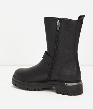 Black Hakiki Deri Kadın Bot & Bootie HD0777002203