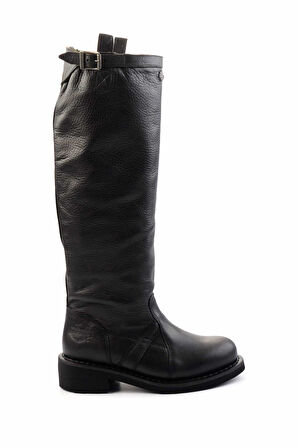 Black Hakiki Deri Kadın Bot & Bootie HD0777163203