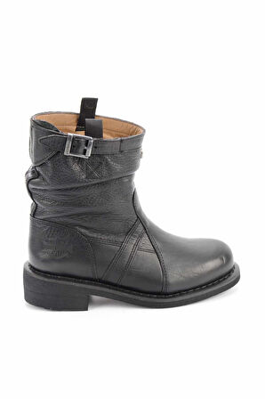 Black Hakiki Deri Kadın Bot & Bootie HD0777063403