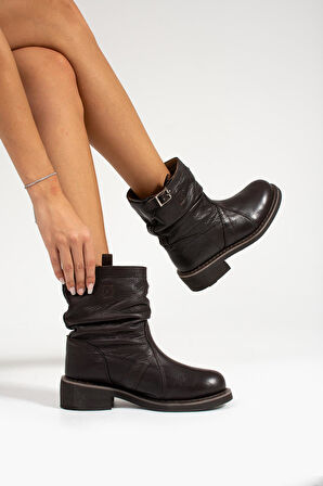 Dark Brown Hakiki Deri Kadın Bot & Bootie HD0777063403