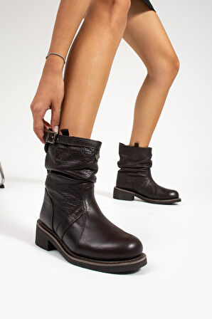 Dark Brown Hakiki Deri Kadın Bot & Bootie HD0777063403