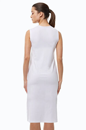 Kadın Beyaz Ten Rengi 2 li Set Uzun Kolsuz Elbise Astarı Modal Kombinezon 2M1049