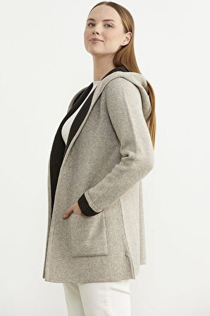 Cepli ve Kapüşonlu Yünlü Triko Ceket - Vizon - Kahverengi