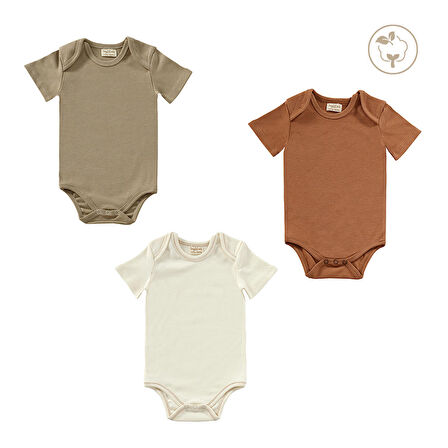 BUDDY BEARS Organik Kısa Kollu Bodysuitler– 3 Adet | Organik Çıtçıtlı Zıbın Body
