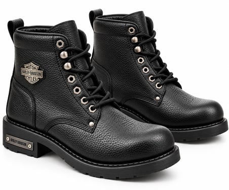 Harley-Davidson Gibson Erkek Siyah Baskılı Deri Bağcıklı Bilek Bot