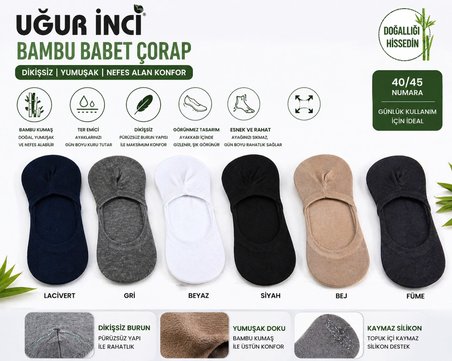Uğur İnci Erkek Bambu Babet Çorap Dikişsiz Yumuşak 3'lü Paket