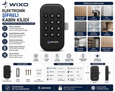 WIXO Elektronik Şifreli Kabin Kilidi | Tuş Takımlı Akıllı Dolap Kilidi Siyah