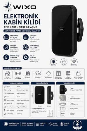 WIXO Elektronik Şifreli ve Kartlı Kabin Kilidi | Akıllı Dolap Kilidi | RFID Kartlı Dijital Kilit