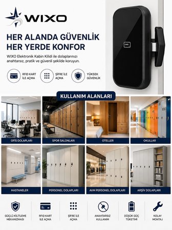 WIXO Elektronik Şifreli ve Kartlı Kabin Kilidi | Akıllı Dolap Kilidi | RFID Kartlı Dijital Kilit