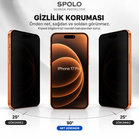 SPOLO iPhone 17 Pro Hayalet Ekran Koruyucu Gizlilik Camı Yan Görüş Önleyici