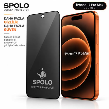 SPOLO iPhone 17 Pro Max Hayalet Ekran Koruyucu Gizlilik Camı Yan Görüş Önleyici