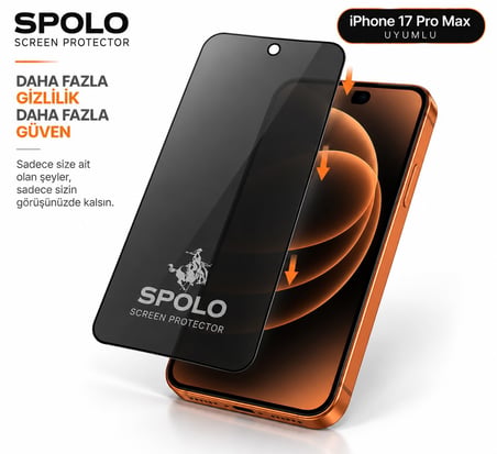 SPOLO iPhone 17 Pro Max Hayalet Ekran Koruyucu Gizlilik Camı Yan Görüş Önleyici