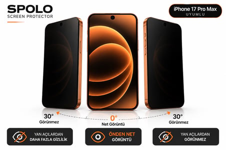 SPOLO iPhone 17 Pro Max Hayalet Ekran Koruyucu Gizlilik Camı Yan Görüş Önleyici