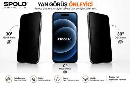SPOLO iPhone 17E Hayalet Ekran Koruyucu Gizlilik Camı Yan Görüş Önleyici