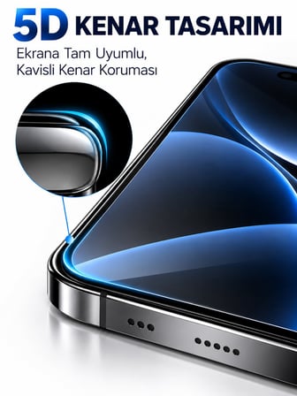 SPOLO iPhone 17 Pro 5D Tam Kaplayan Ekran Koruyucu – Tam Ekran Kaplama, 9H Sertlik, HD Görüntü