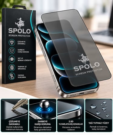 SPOLO iPhone 17 Ekran Koruyucu Large Arc 500CC Full HD Oval Kenarlı Darbe ve Çizilme Koruyucu Cam