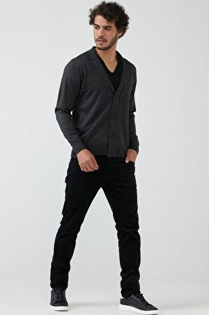 Erkek Şal Yaka Düğmeli Triko Hırka  - Antrasit