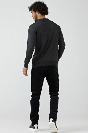 Erkek Şal Yaka Düğmeli Triko Hırka  - Antrasit