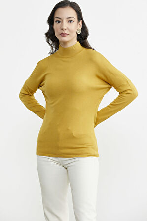 Omuz Detaylı Triko Kazak - Hardal