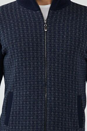 Erkek Fermuarlı Cepli Triko Ceket  - Lacivert - Koyu Gri