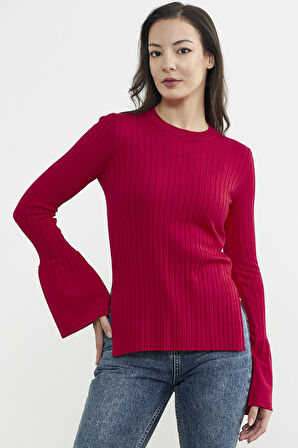 Kol Detaylı Derbili Triko Kazak - Kırmızı