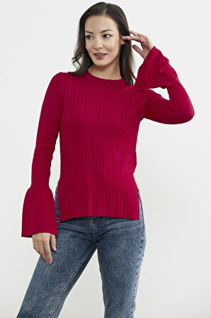 Kol Detaylı Derbili Triko Kazak - Kırmızı