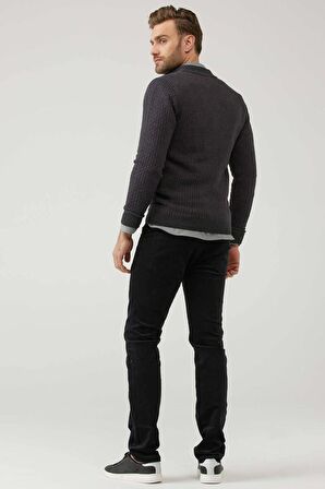 Erkek Fermuarlı Cepli Triko Hırka  - Antrasit - Mor