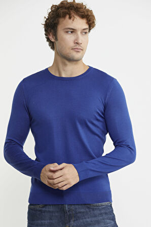 Erkek Sıfır Yaka Basic Triko Kazak - Saks