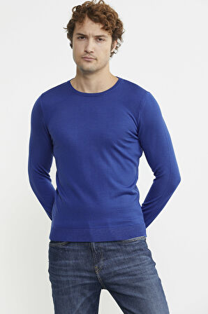 Erkek Sıfır Yaka Basic Triko Kazak - Saks