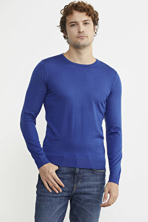 Erkek Sıfır Yaka Basic Triko Kazak - Saks