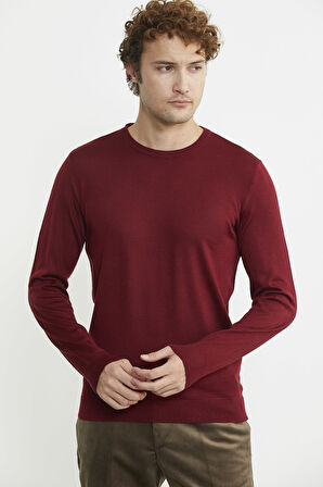 Erkek Sıfır Yaka Basic Triko Kazak - Bordo