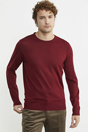 Erkek Sıfır Yaka Basic Triko Kazak - Bordo