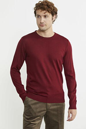 Erkek Sıfır Yaka Basic Triko Kazak - Bordo