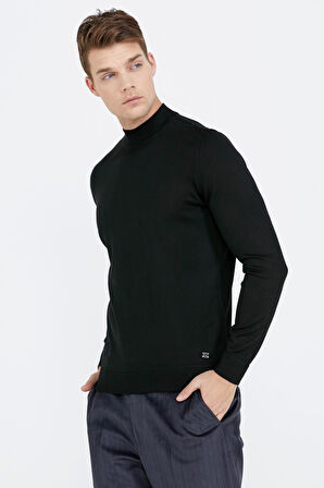 Erkek Yarım Boğazlı Triko Kazak  - Siyah