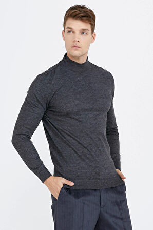 Erkek Yarım Boğazlı Triko Kazak  - Antrasit