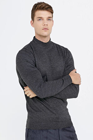 Erkek Yarım Boğazlı Triko Kazak  - Antrasit