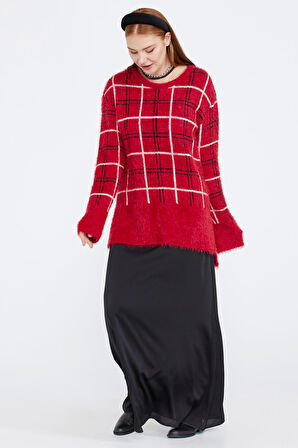 Kadın Desenli Triko Kazak  - Kırmızı