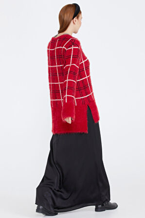 Kadın Desenli Triko Kazak  - Kırmızı