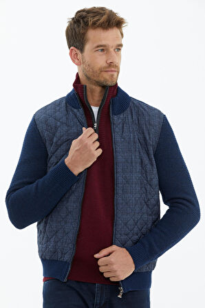 Kapitone Fermuarlı Erkek Triko Ceket  - Lacivert