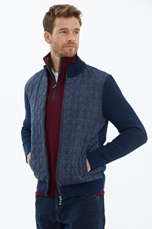 Kapitone Fermuarlı Erkek Triko Ceket  - Lacivert