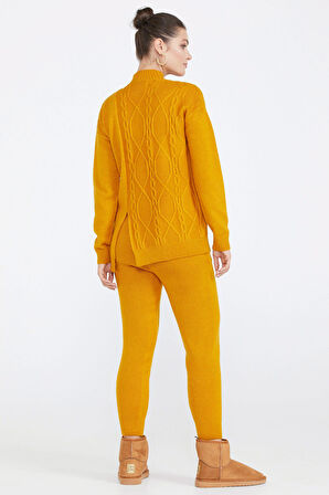 Kadın Yırtmaçlı Triko Kazak  - Kayısı