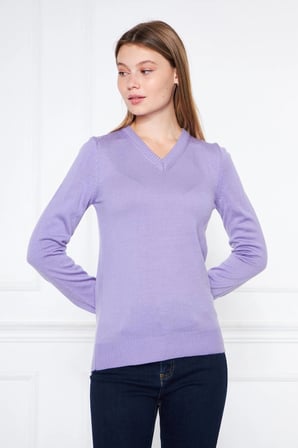 V Yaka Basic Kadın Triko Kazak Lila/lilac 32806