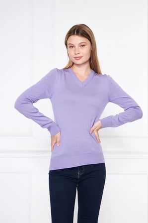 V Yaka Basic Kadın Triko Kazak Lila/lilac 32806