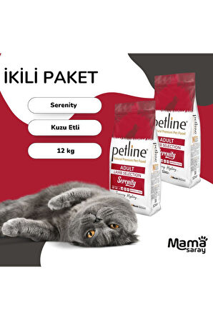 Kaliteli İkili Paket Kedi Maması Kuzu Etli 2x12 Kg SERENITY