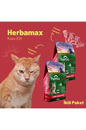 Kaliteli Yaşlanma Karşıtı Etkili Yetişkin Kedi Maması Kuzu Etli 2x10 Kg