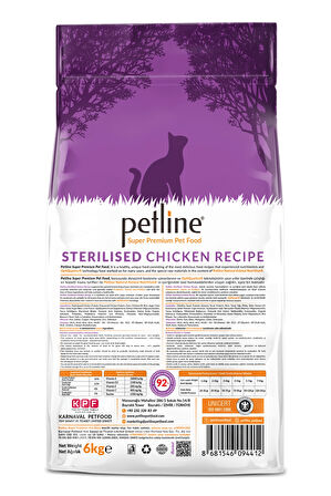Petline S. P. Yetişkin Kedi Maması Kısırlaştırılmış Tavuklu 6 kg Hairball