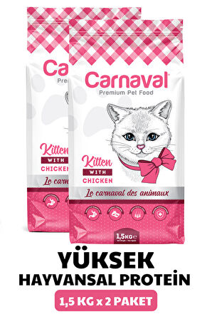 Carnaval Kitten Tavuklu Yavru Kedi Maması 3Kg (2x1.5Kg)