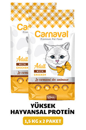 Carnaval Tavuklu Yetişkin Kedi Maması 3Kg (2x1.5Kg) 