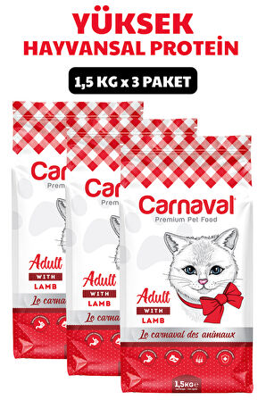 Carnaval Kuzu Etli Yetişkin Kedi Maması 4.5Kg (3x1.5Kg)